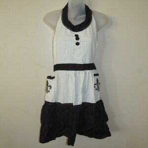Sur La Table Boho French Country Fleur De Lis Retro Apron Linen Blend